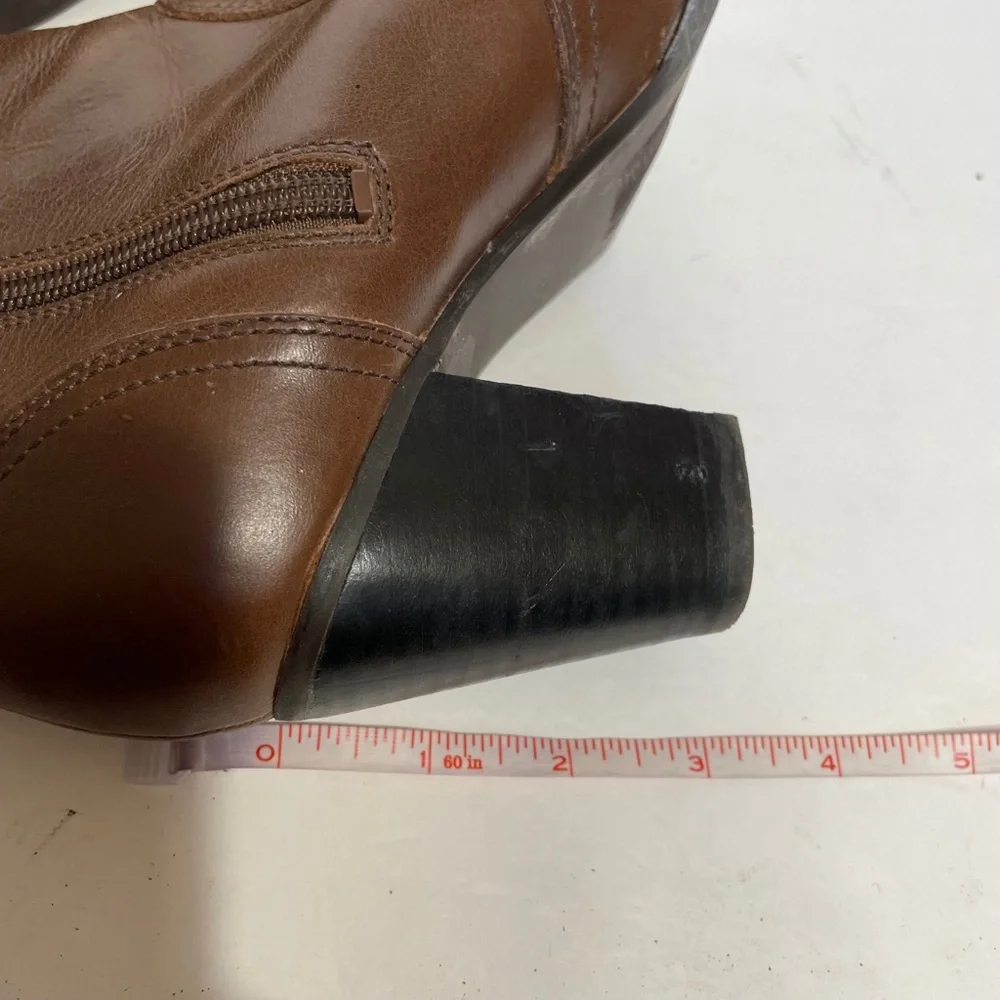Brown leather Heeled Boots 7.5 Sebago Buckle Ankle Stacked Heel Ashton Cognac